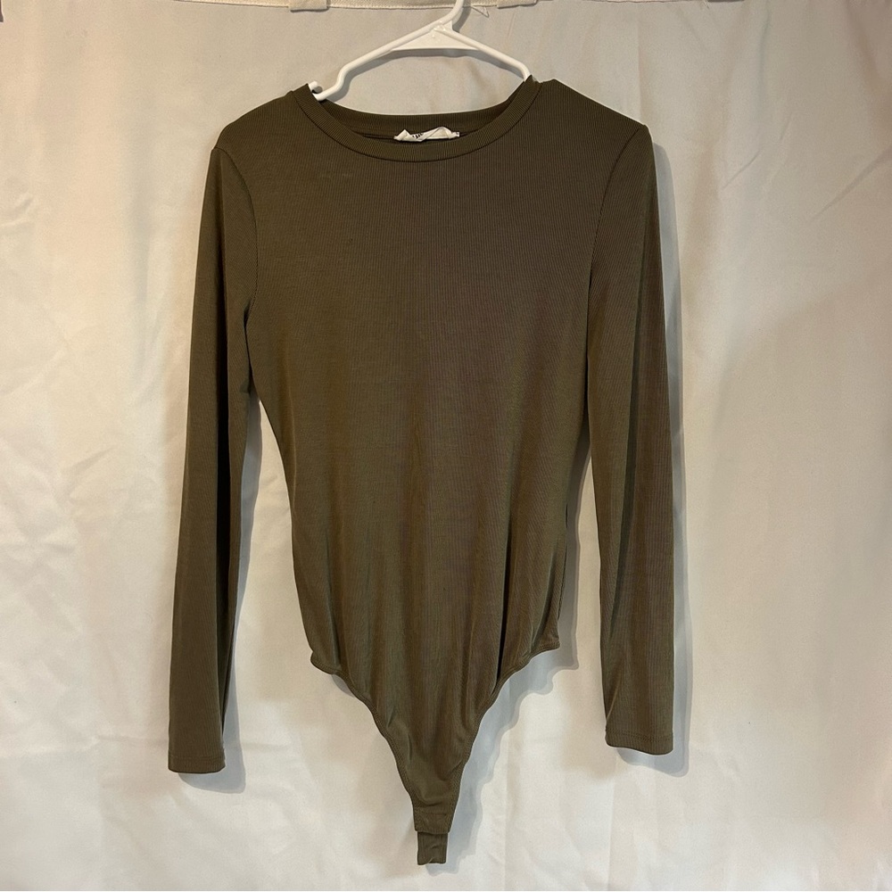 Elodie Olive Green/Khaki Ribbed Long sleeve Body suit